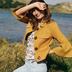 Anthropologie Nora Flounce Sleeve Trucker Jacket